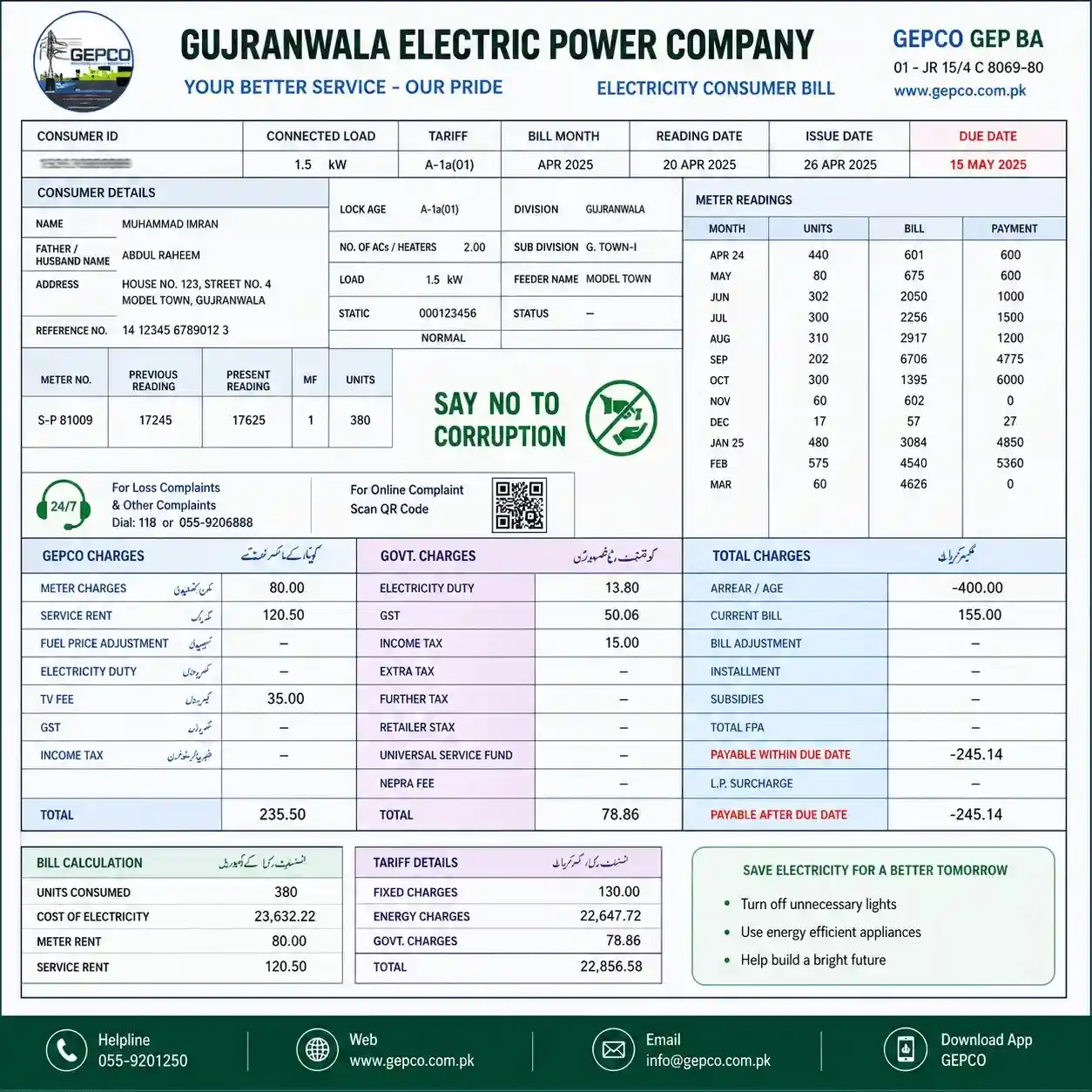 Fixed charges on electricity bills in Pakistan 2026